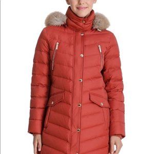 Michael Michael Kors Sz. S Hooded Faux Fur Midi Down Coat Harvest Orange NWT